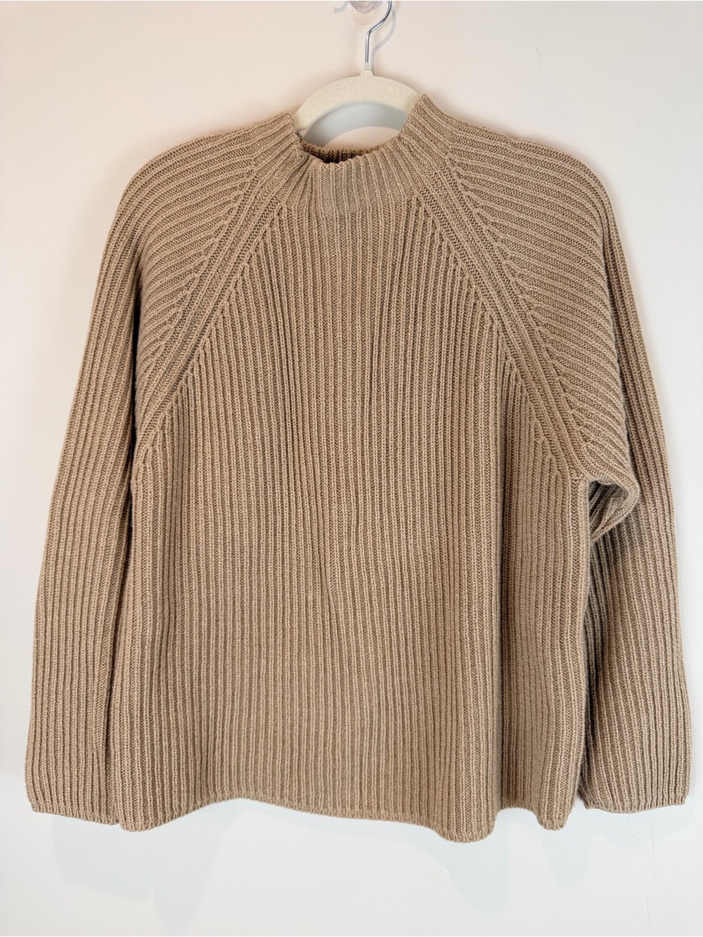 Liz Claiborne Cozy Chic Minimalist Ribbed Mock Neck Sweater in Tan LP